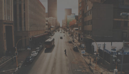 city street scene at dusk